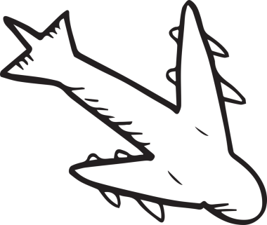 Şeffaf arkaplanda siyah uçağın dijital png çizimi. İzole görüntü, şekiller ve seyahat kavramı.