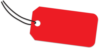 Şeffaf arkaplanda boş kırmızı etiketin dijital png çizimi. İzole görüntü, perakende ve satış kavramı.