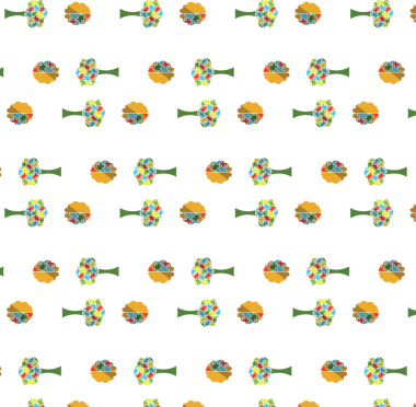 Şeffaf arkaplanda yapboz parçaları desenli ağaç ve beynin dijital png çizimi. İzole görüntü, otizm farkındalığı, soyut, desen ve şekiller.