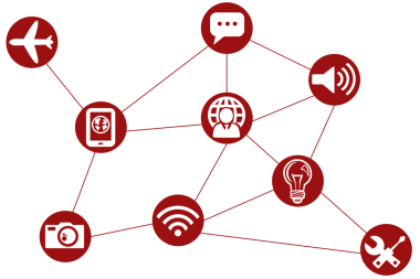Şeffaf arkaplanda medya simgeleriyle bağlantı ağının dijital png illüstrasyonu. İzole görüntü, teknoloji ve sosyal medya kavramı.