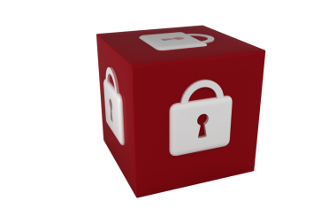 Şeffaf arkaplanda asma kilit sembollü küpün dijital png çizimi. İzole görüntü, güvenlik ve sembol kavramı.