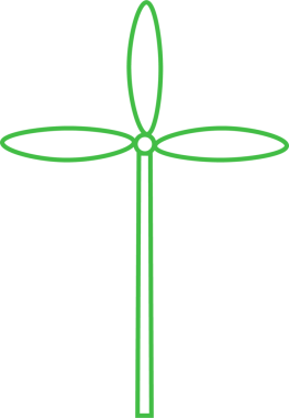 Şeffaf arkaplanda yeşil rüzgar türbininin dijital png çizimi. İzole görüntü, şekiller ve ekoloji kavramı.