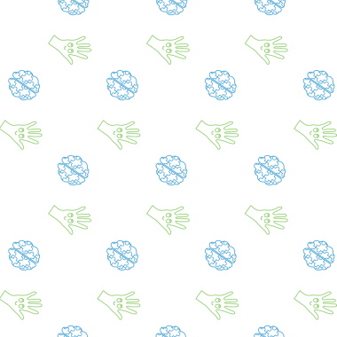 Saydam arka planda mutlu ellerin dijital png çizimi ve bulmacanın beyni. İzole vektör, şekiller, bulmaca ve şablon kavramı.