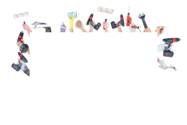 Şeffaf arkaplanda araçları olan ellerin dijital png çizimi. İzole görüntü, yenileme ve onarım.