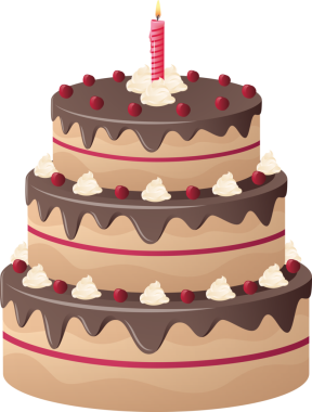 Şeffaf arkaplanda mum olan doğum günü pastasının dijital png çizimi. İzole imaj, tatlılar ve parti konsepti.
