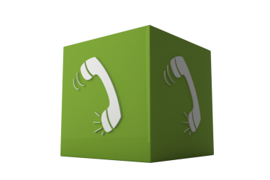 Şeffaf arkaplanda telefon sembolü olan yeşil küpün dijital png çizimi. İzole görüntü, mesaj ve iletişim konsepti.