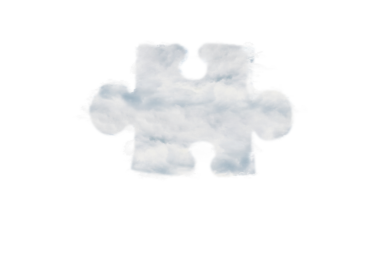Şeffaf arkaplanda bulut ile oluşturulan yapboz parçasının dijital png çizimi. İzole görüntü, bulmaca ve sembol kavramı.