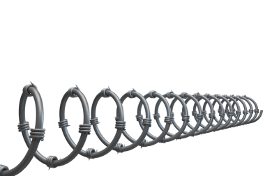 Şeffaf arkaplanda kopya alanı olan silindir dikenli telin dijital png çizimi. İzole görüntü, şekil, koruma ve yazma kavramı.