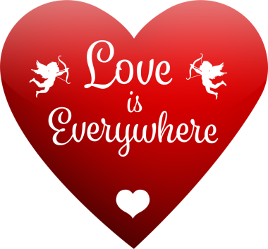 Aşkın dijital png 'si her yerde şeffaf arkaplanda kırmızı kalple yazılmış metinler ve cupidler. İzole görüntü, sevgililer günü, aşk, romantizm ve kutlama..