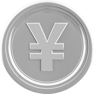 Şeffaf arkaplanda yen sembolü olan gümüş paranın dijital png çizimi. İzole görüntü, finans ve sembol kavramı.