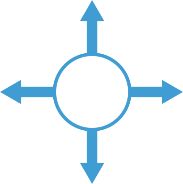 Şeffaf arkaplanda dört yönlü oklu mavi yüzüğün dijital png çizimi. Ayrı resim, pusula, yön, seçim.