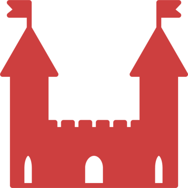 Şeffaf arkaplanda kırmızı kale kopya uzayının dijital png çizimi. İzole görüntü, şekil, renk, yapı, mimari ve yazım kavramı.