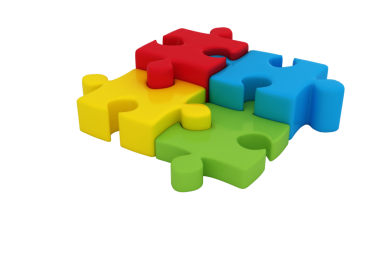 Şeffaf arkaplanda renkli yapboz elemanlarının dijital png çizimi. İzole imaj, sağlık, destek ve sembol kavramı.