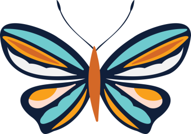 Şeffaf arkaplanda renkli kelebeğin dijital png çizimi. İzole görüntü, hayvan ve güzellik, dekorasyon.