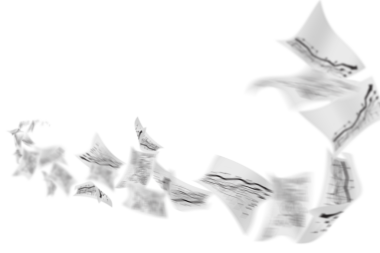 Saydam arkaplana düşen kağıtların dijital png çizimi. İzole görüntü, evrak işleri, hareket ve şekil kavramı.