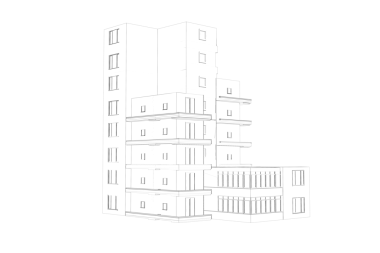 Şeffaf arka planda beyaz binanın dijital png çizimi. İzole görüntü, teknoloji ve mimari konsepti.