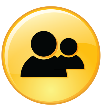 Şeffaf arkaplanda sarı çember üzerindeki insanların dijital png çizimi. İzole görüntü, sosyal medya, şekil, renk ve tasarım arka planı.