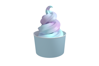 Şeffaf arka planda mavi bardakta dondurmanın dijital png çizimi. İzole görüntü, şekil, renk ve tatlı konsepti.