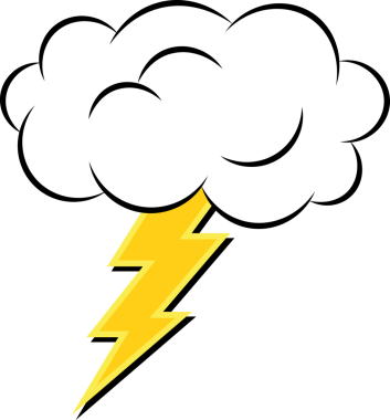 Şeffaf arkaplanda yıldırım olan bulutun dijital png çizimi. İzole görüntü, hava ve fırtına.