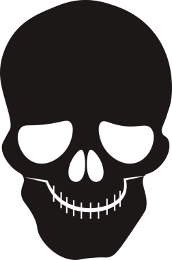 Şeffaf arkaplanda siyah kafatasının dijital png çizimi. İzole görüntü, ölüm ve sembol kavramı.