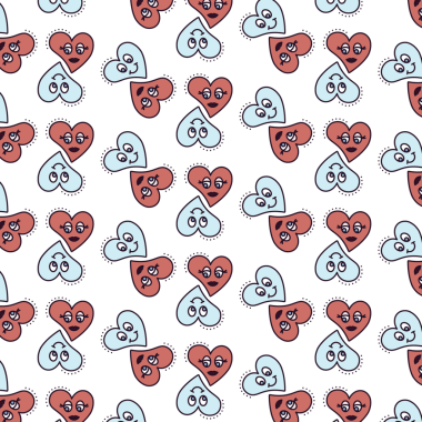 Şeffaf arkaplanda kırmızı ve mavi kalp desenlerinin dijital png çizimi. İzole aşk, düzen ve şekil konsepti.