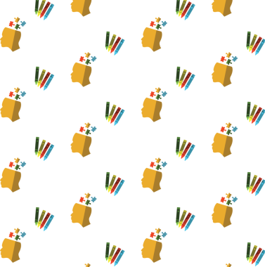 Şeffaf arkaplanda tekrar eden yapboz ve pastel boyalarla kafanın dijital png çizimi. Ayrı resim, tasarım arkaplan ve maket.