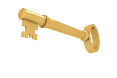 Şeffaf arkaplanda altın anahtarın dijital png çizimi. İzole görüntü, ev, güvenlik, mahremiyet ve güvenlik kavramı.