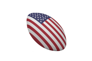 Şeffaf arka planda Amerikan ragbi topunun dijital png çizimi. İzole imaj, spor, rekabet, Amerika, bayrak ve ulusal kimlik.