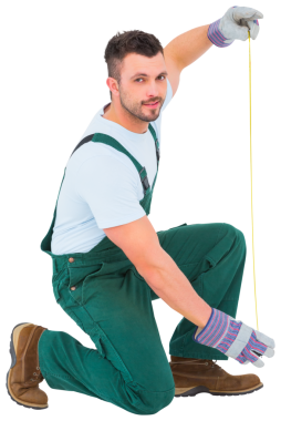 Beyaz adamın dijital png fotoğrafı saydam arka planda şerit tutuyor. İzole görüntü, iş ve inşaat kavramı.