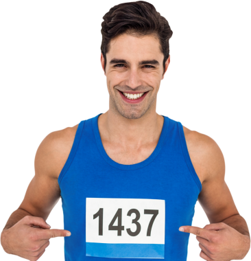 Saydam arka planda beyaz erkek sporcunun dijital png fotoğrafı. İzole imaj, spor ve rekabet konsepti.