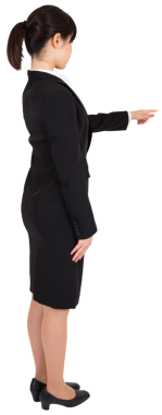 Şeffaf arka planda duran Asyalı iş kadınının dijital png fotoğrafı. İzole fotoğraf, iş ve profesyonel..