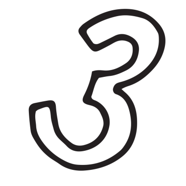 Şeffaf arkaplanda üç numaralı siyah hatların dijital png çizimi. İzole resim, numara, 3.