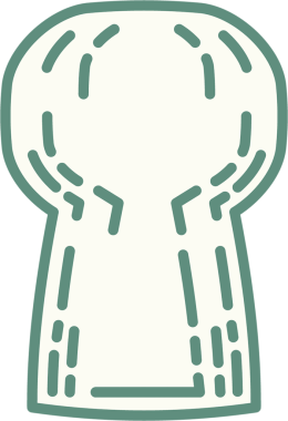 Şeffaf arkaplanda beyaz ve yeşil anahtar deliği şeklinin dijital png çizimi. İzole görüntü, güvenlik.