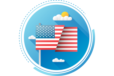 Amerika bayrağı, bulutlar ve şeffaf arkaplan üzerinde güneş olan mavi dairenin dijital png çizimi. İzole görüntü, işaret, uyruk ve köken.