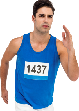 Saydam arka planda çalışan beyaz sporcunun dijital png fotoğrafı. İzole fotoğraf, spor ve insan konsepti.