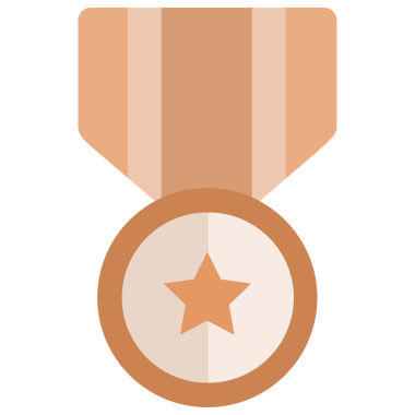Çizgili kurdeleli kahverengi madalyanın dijital png çizimi ve şeffaf arkaplanda yıldız. İzole görüntü, ödül, hizmet ve başarı.