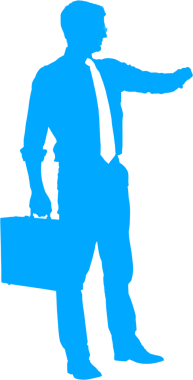 Şeffaf arkaplanda bavulu olan iş adamının mavi siluetinin dijital png çizimi. İzole imaj, yaşam tarzı ve iş konsepti.