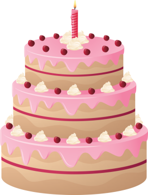 Şeffaf arkaplanda doğum günü pastasının dijital png çizimi. İzole imaj, parti ve yemek konsepti.