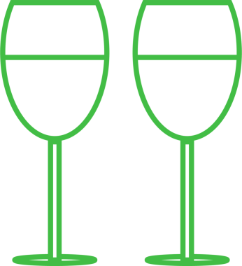 Şeffaf arkaplanda iki yeşil bardağın dijital png çizimi. İzole görüntü, kutlama ve parti.