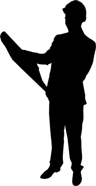 Sayısal png siluet erkek mimar şeffaf arkaplan üzerinde taslak tutuyor. İzole görüntü, mimari, mühendislik ve tasarım.