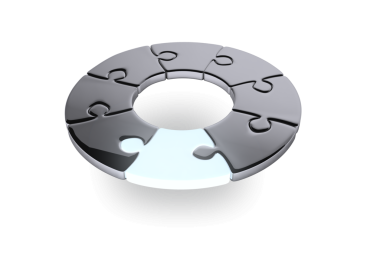 Şeffaf arkaplanda dairesel yapboz elemanlarının dijital png çizimi. İzole görüntü, şekil ve bulmaca kavramı.