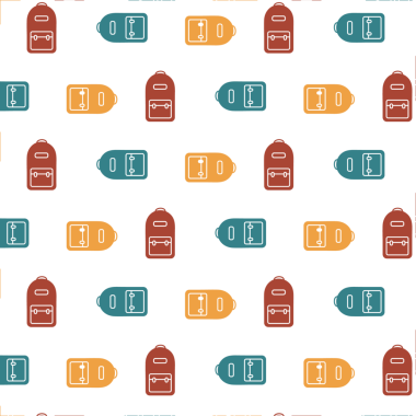 Şeffaf arkaplanda tekrarlanan torbaların renkli desenlerinin dijital png çizimi. İzole görüntü, kalıp ve şekil kavramı.
