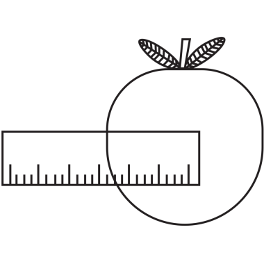 Şeffaf arkaplanda siyah elma ve cetvel çizgilerinin dijital png çizimi. İzole imaj, yemek ve eğitim.