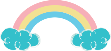 Şeffaf arkaplanda gökkuşağı ve mavi bulutların dijital png çizimi. İzole görüntü, hava ve çocukluk.