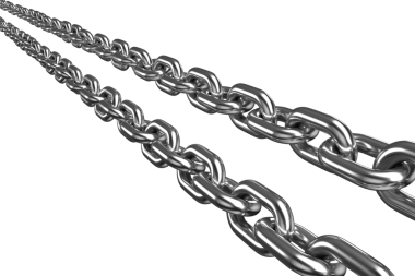 Digital png illustration of two taught silver chains on transparent background. Isolated image, pulling and strength.