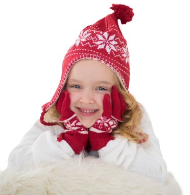 Kafkasyalı bir kızın şeffaf bir arkaplan ve eldiven taktığı dijital bir fotoğraf. İzole fotoğraf, çocukluk ve mevsimler.