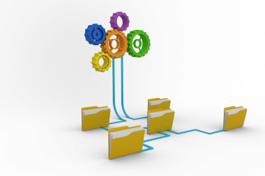 Saydam arkaplanda dosya ağının ve renkli dişlilerin dijital png çizimi. İzole resim, veri, sistemler ve iletişim ağı.