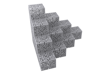 Saydam arkaplanda labirentleri olan kutuların dijital png çizimi. İzole görüntü, yığın ve labirent.