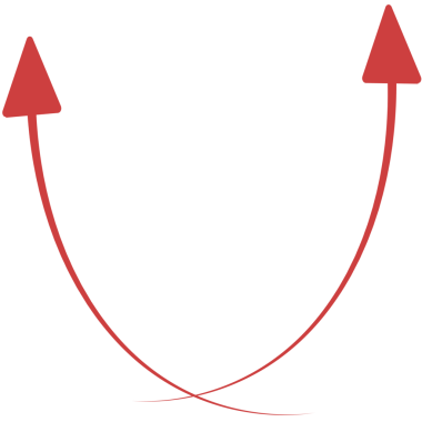 Şeffaf arkaplanı işaret eden iki kavisli kırmızı okun dijital png çizimi. İzole görüntü, yön, artış ve ilerleme kavramı.