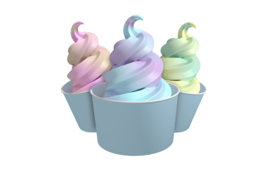 Şeffaf arkaplanda duran bardaklarda dondurmanın dijital png çizimi. İzole görüntü, yemek ve tatlı konsepti.